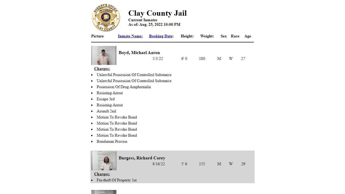 Clay County Jail - Inmates