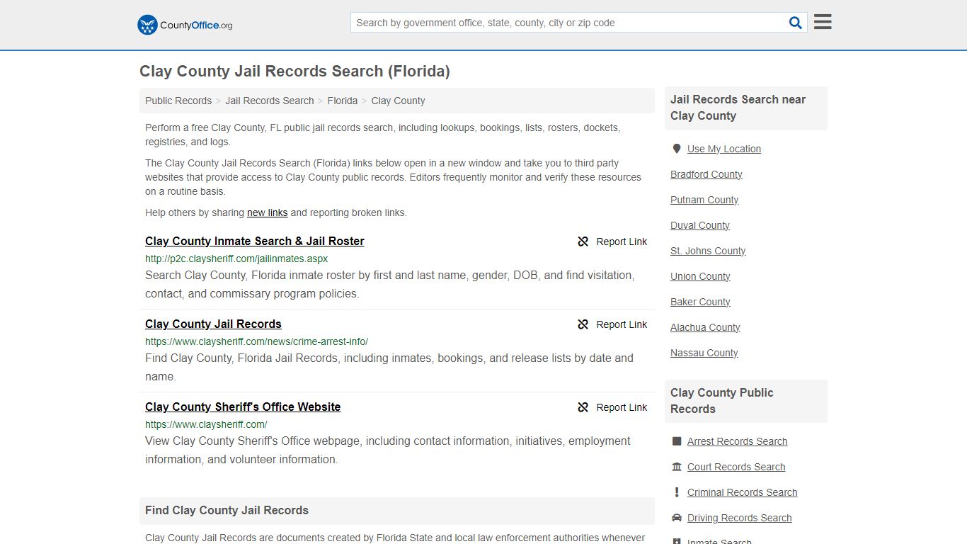 Jail Records Search - Clay County, FL (Jail Rosters & Records)